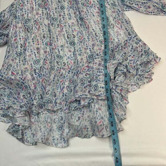 Rococo Sand Floral Lurex Chiffon Mini Dress Blue Multicolor Romantic Petite PP - Picture 7 of 14